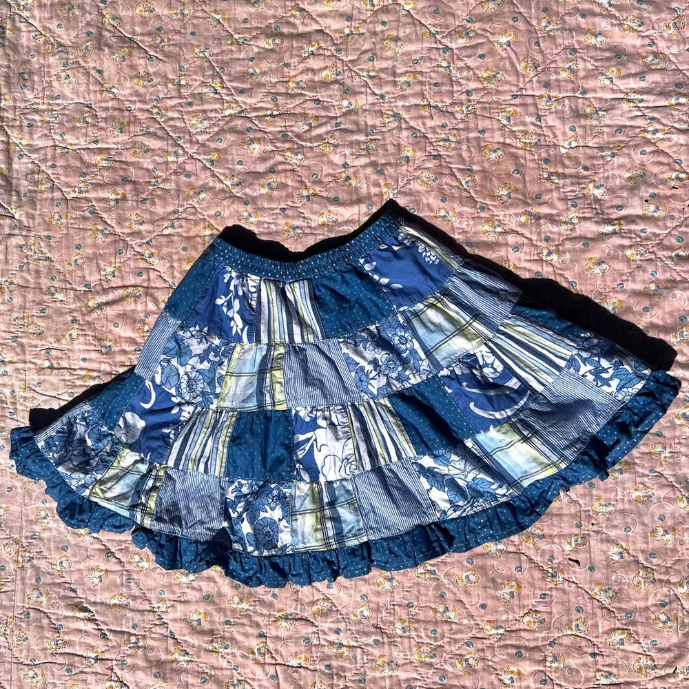 Jillian’s Closet Little Girls Blue Patchwork Skirt Great Cond Size M 100% Cotton